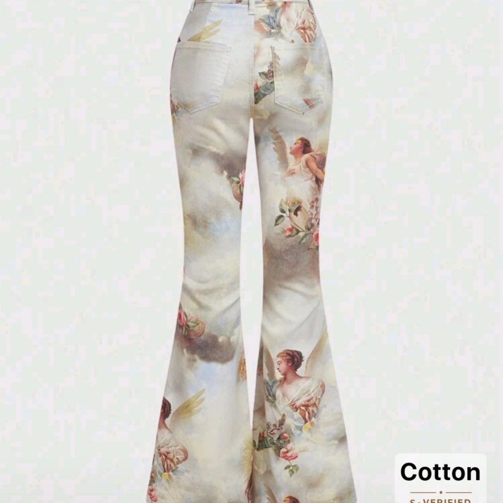 NWOT! Elegant Angel Print Flared Pants - Picture 2 of 6